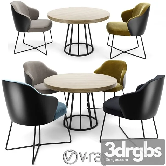 Leslie dining little armchair sled base minotti with round table 2 3D Model Free