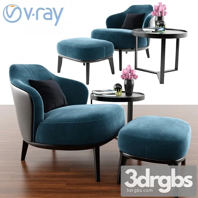 Leslie ottoman minotti with armlesschair & aula coffee table 3D Model Free