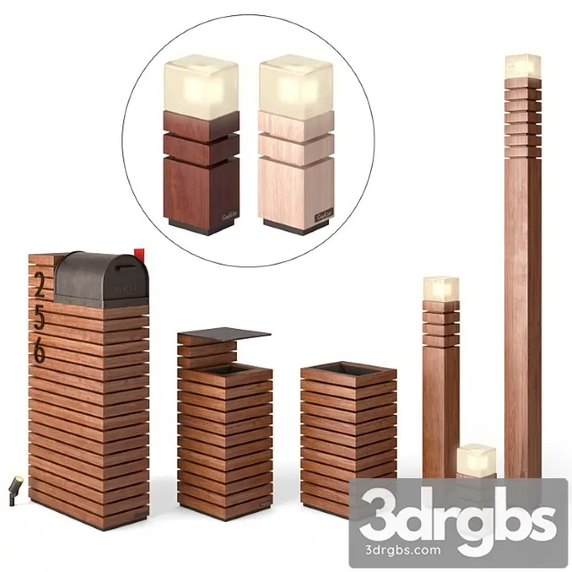 Letter Box Litter Bin Lights Set 3 3D Model Free