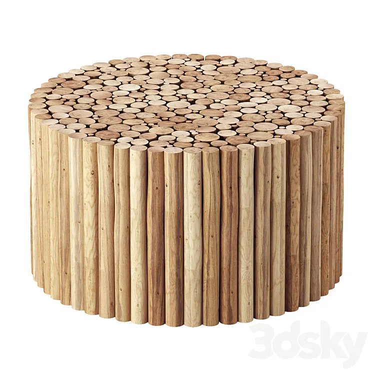 Levan Solid Wood Drum Coffee Table 3D Model Free