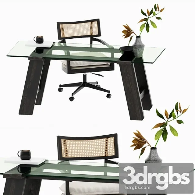Libby Cane Desk Chair and Madison Glass Table 3D Model Free