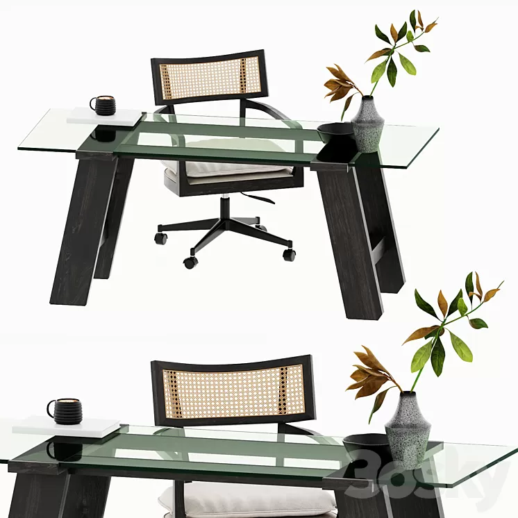 Libby Cane Desk Chair and Madison Glass table