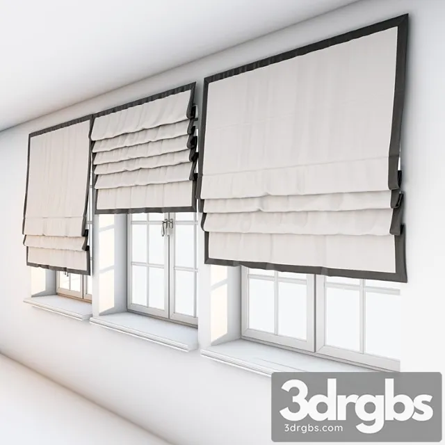 Light beige roman curtains with a dark brown edge along the edge with a window. 3D Model Free