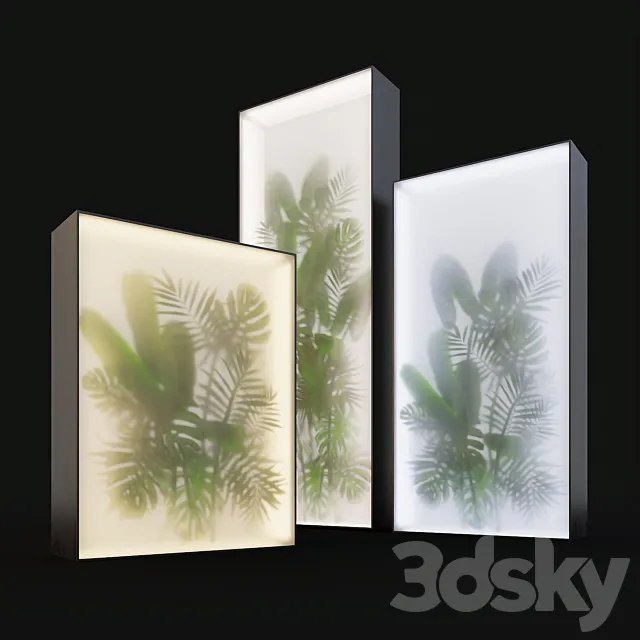 Light box with tropical leaves 3D Model