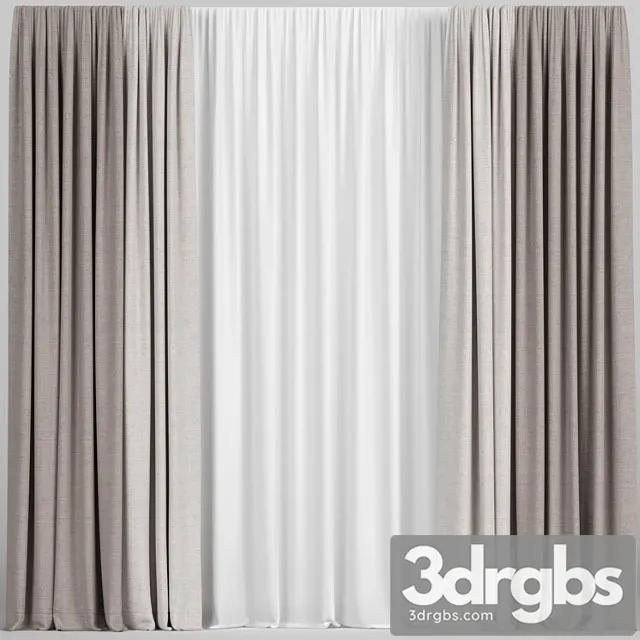 Light Brown Curtains With Tulle 3D Model Free