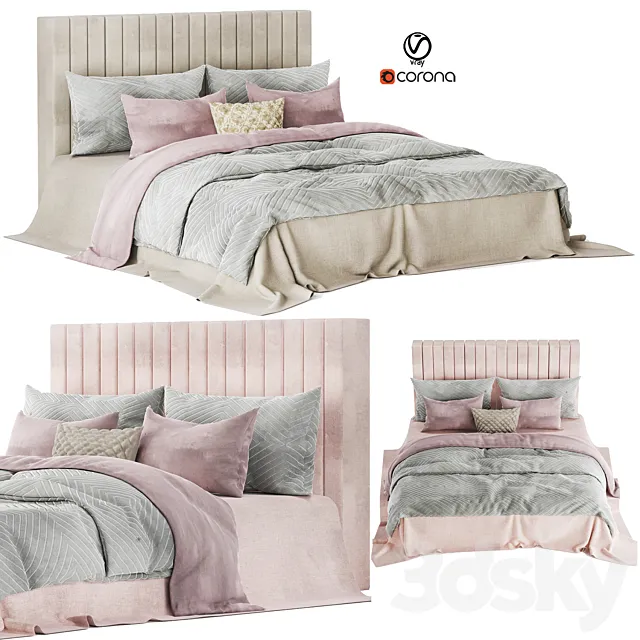 light color and velvet bed set02 3D Model