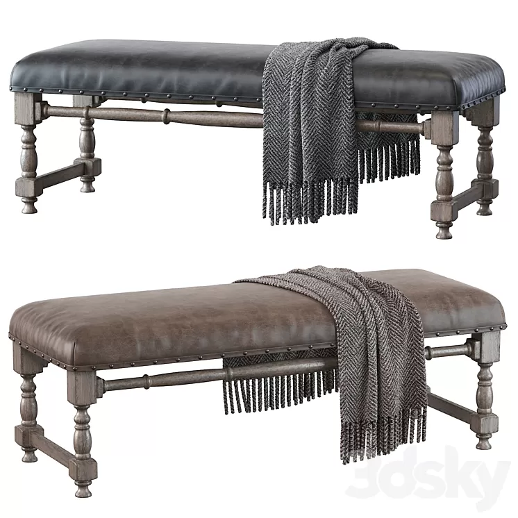 Light Gray Upholstered Accent Bench 3D Model