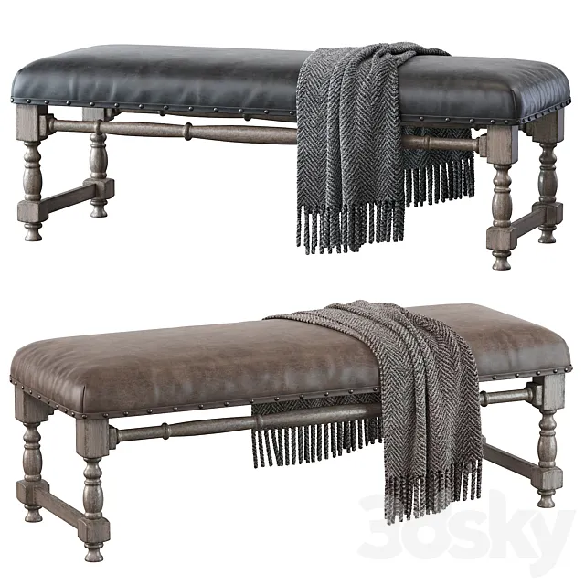 Light Gray Upholstered Accent Bench 3DModel
