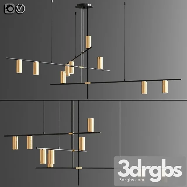 Light suspension chandelier in black and gold 02 3D Model Free