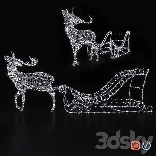 Light volumetric figure Deer and sleigh. 3D Model