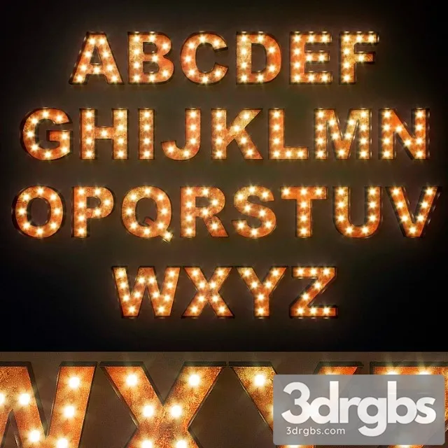 Lighted Metal Sign Set 12 Alphabet 3D Model Free