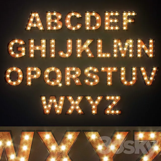 Lighted Metal sign. Set 12. Alphabet 3D Model