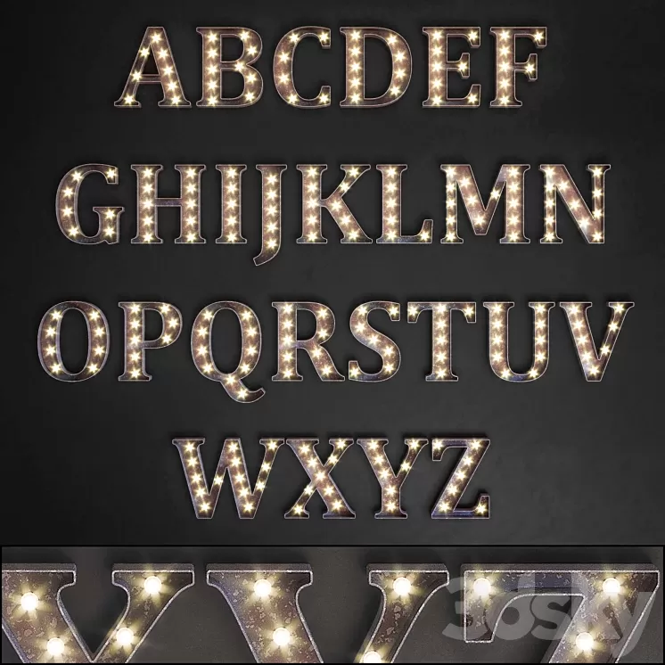 Lighted Metal sign. Set 13. Alphabet