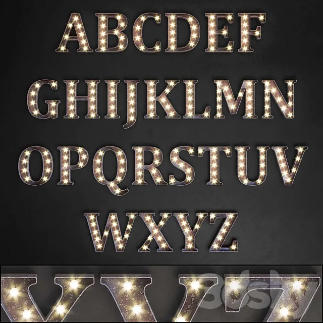 Lighted Metal sign. Set 13. Alphabet 3DModel