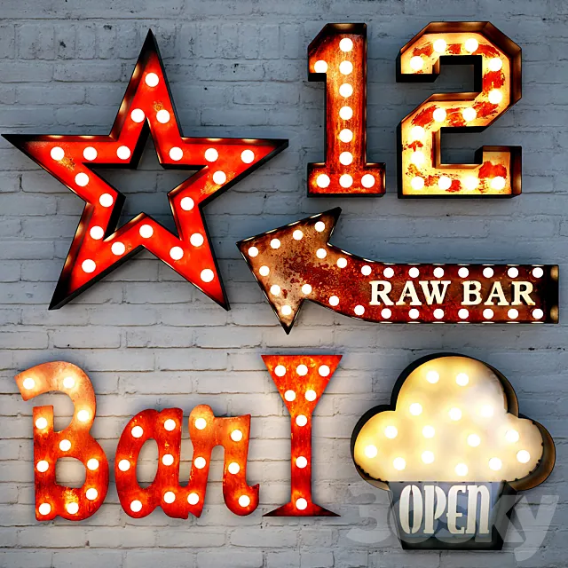 Lighted Metal sign. Set 2 3D Model
