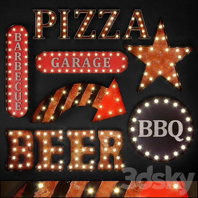 Lighted Metal sign. Set 20 Free Download