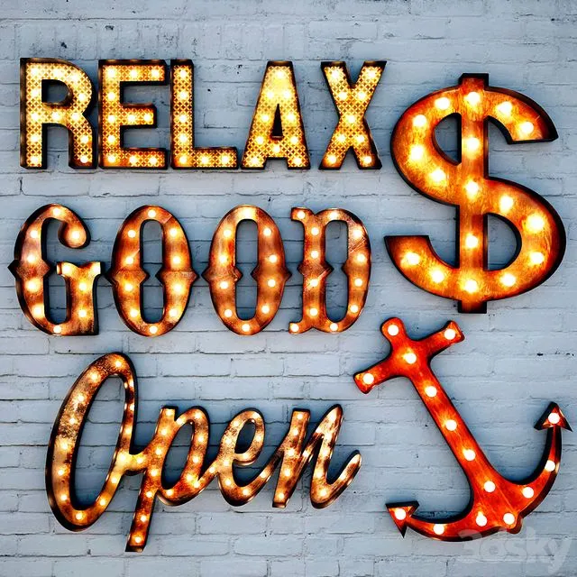 Lighted Metal sign. Set 5 3D Model