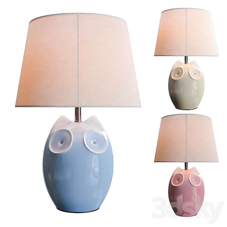 Lighting and Interiors – Hector Owl Table Lamp (blue cream pink) 3D Model