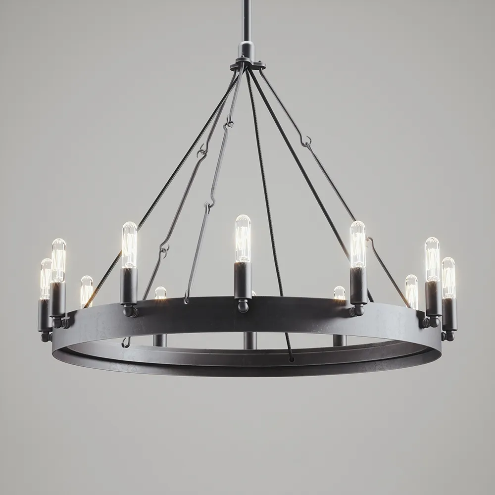 lighting - Camino Vintage Candelabra Filament round chandelier IRON 3D Model