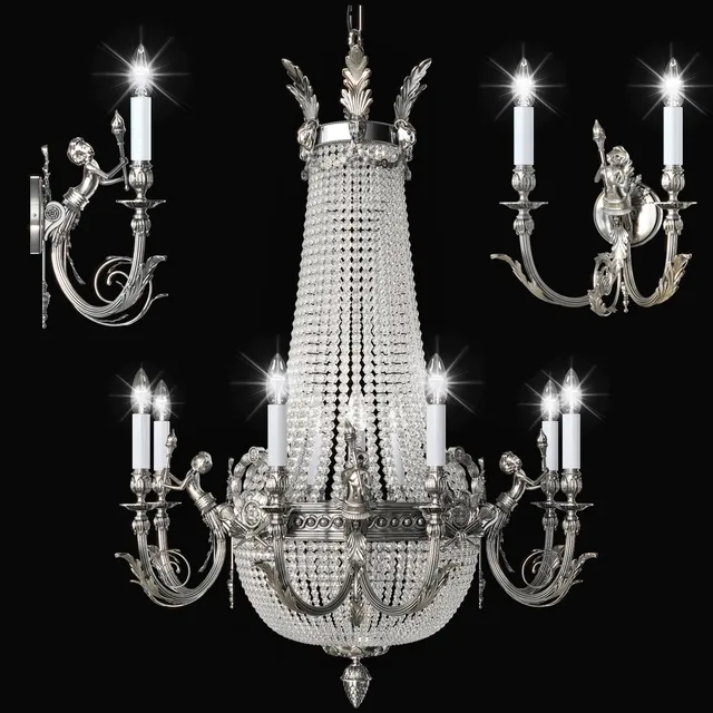 lighting - Chandelier Arizzi 1528 + 4  SILV + Sconce Arizzi 1522  AP 3D Model