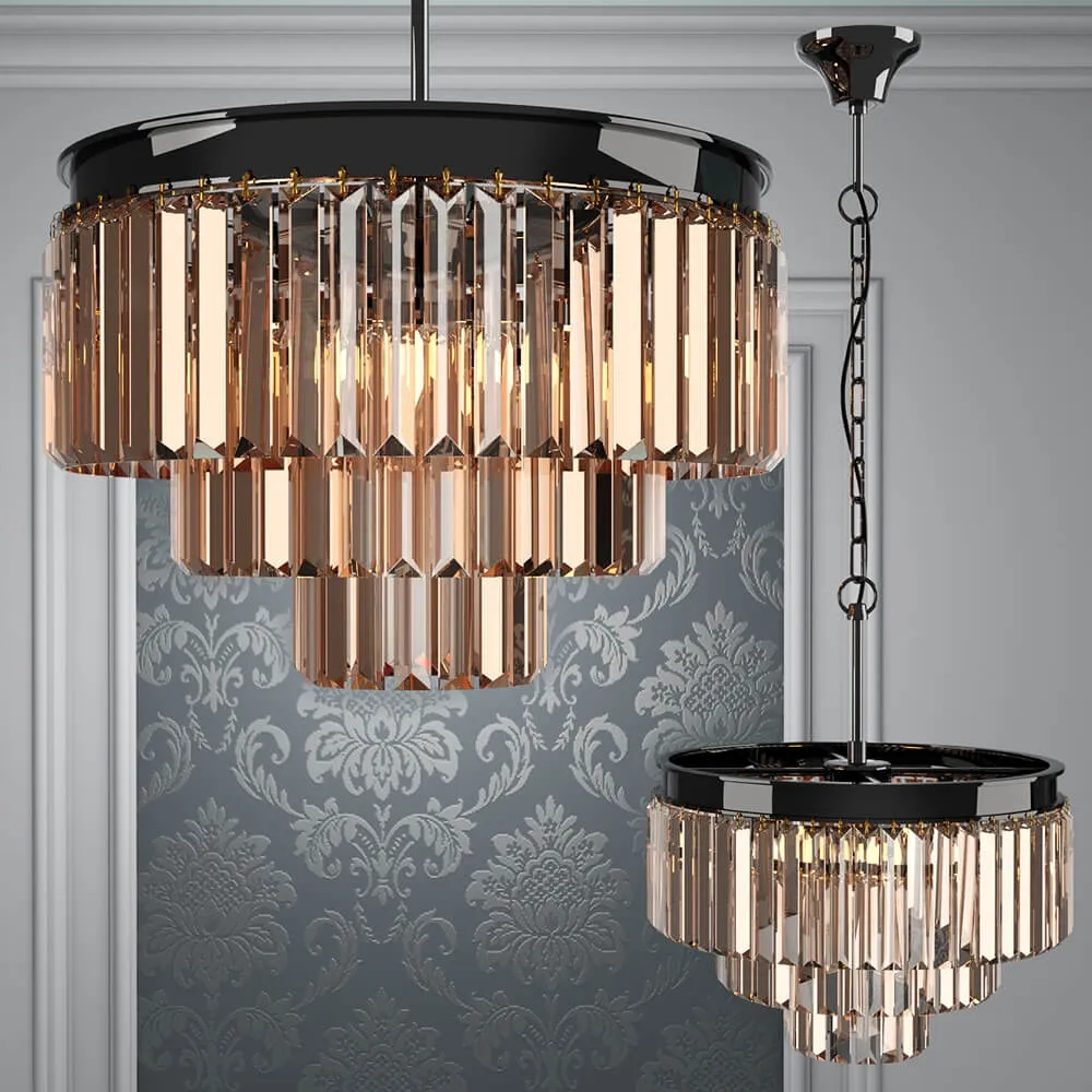 lighting - Chandelier RH 1920s Odeon Smoke Glass Fringe - 3 rings 3D Model