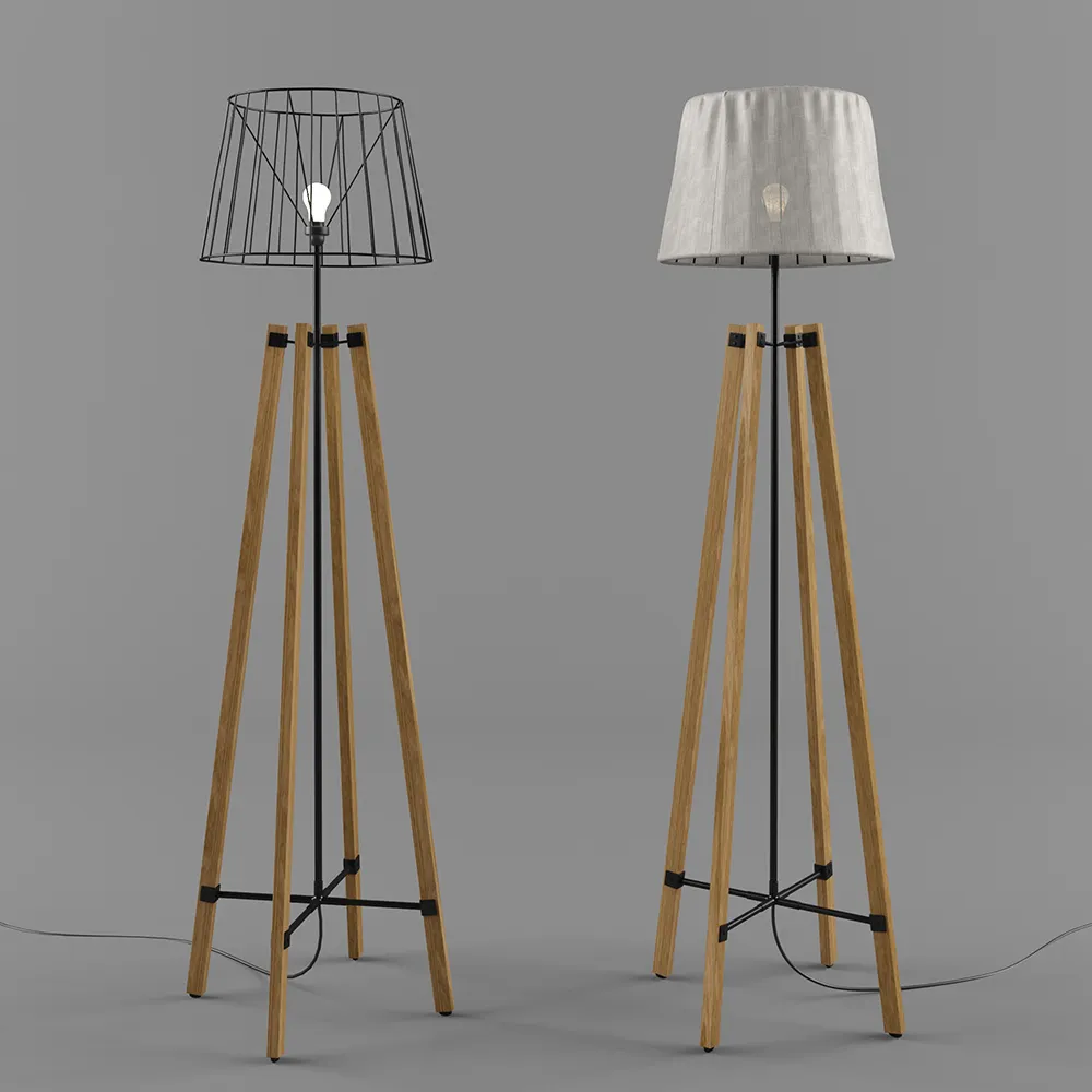 lighting - Old floor lamp with wooden legs 3D Model