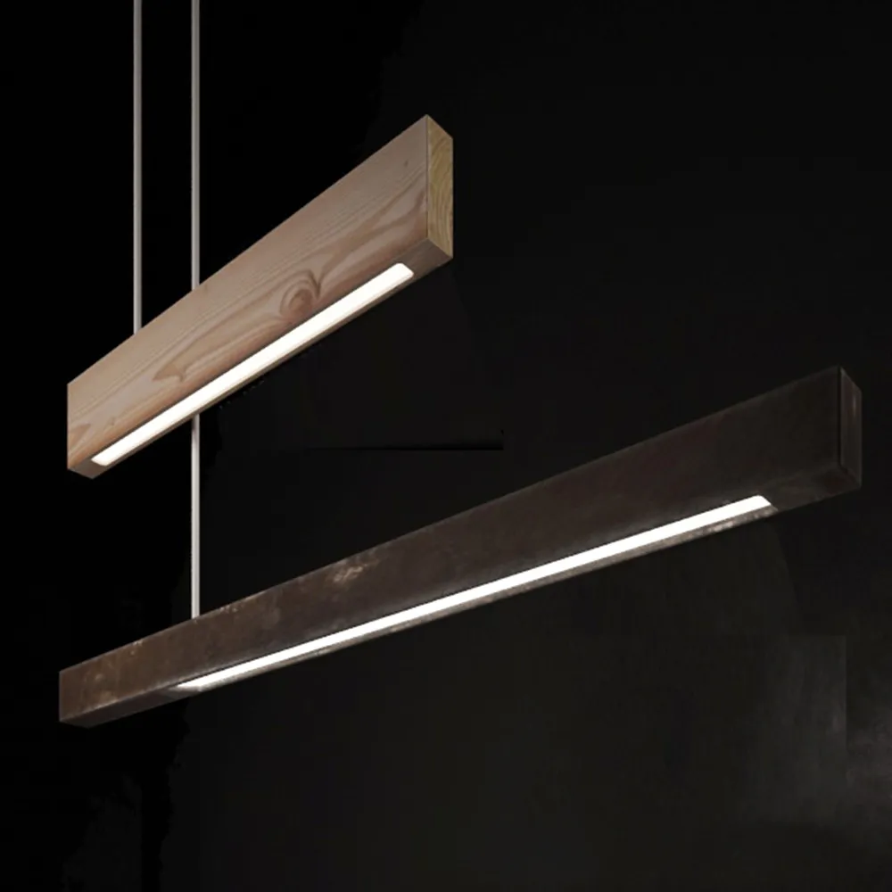 lighting - Suspended illuminator with wooden and metal frame 3D Model