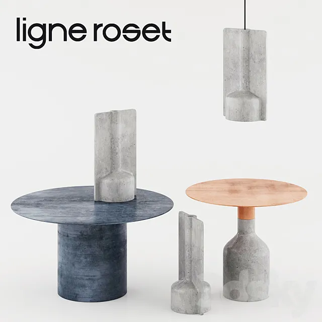 Ligne Roset: coffee tables Oxydation + Terracota lamp & vase 3D Model