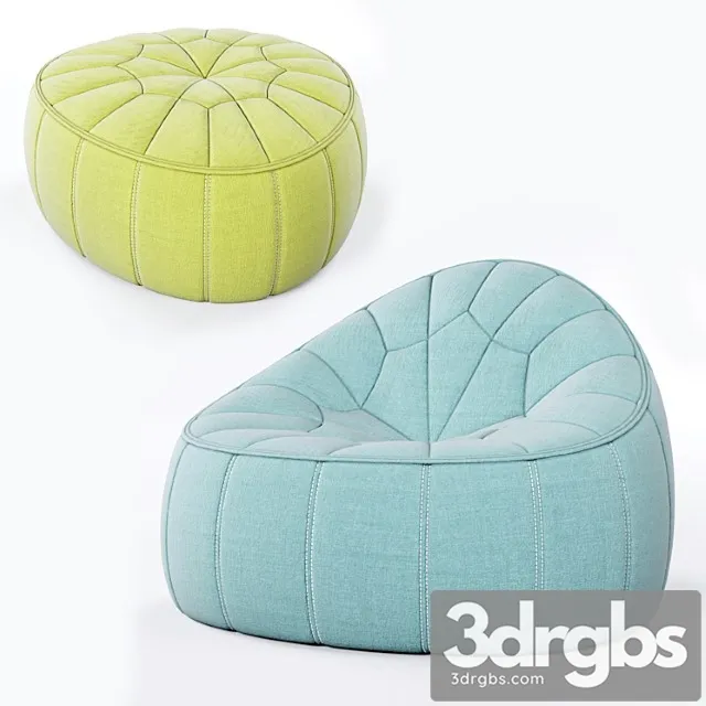 Ligne roset ottoman and footstool 2 3D Model Free