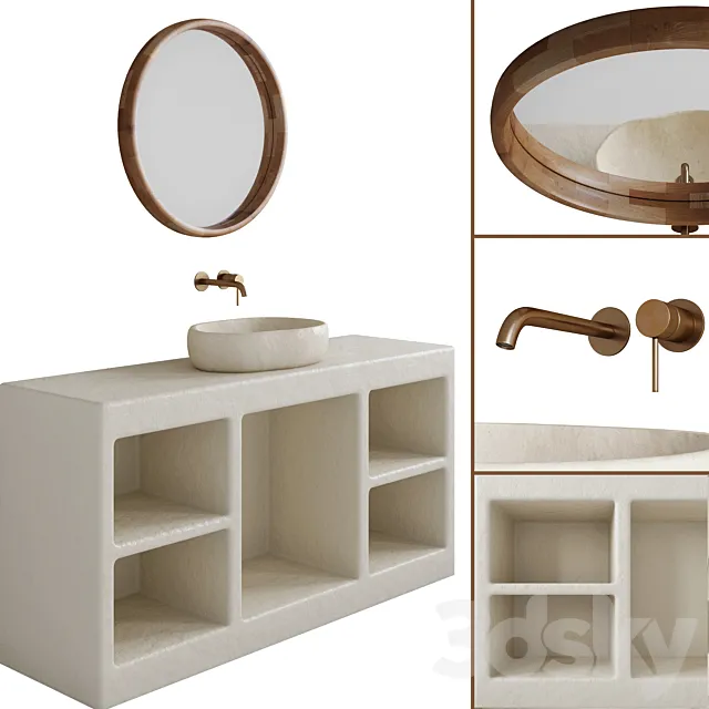 Limestone sink LM-1003 on a clay cabinet Free Download