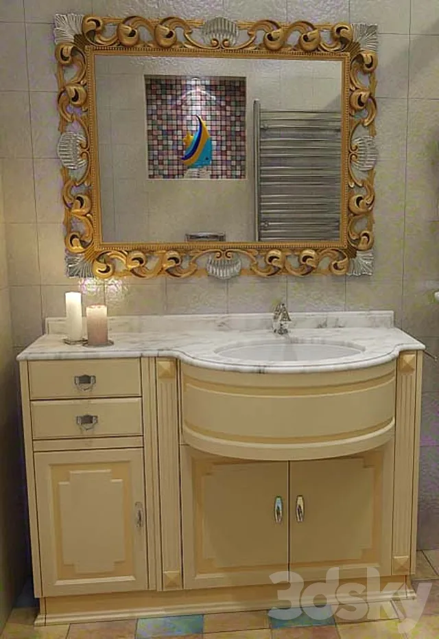 Linea Tre a Washstand and mirror 3D Model