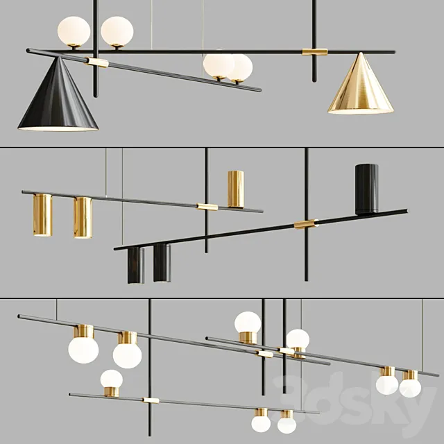 Linear Pendant Lamp Collection 3D Model