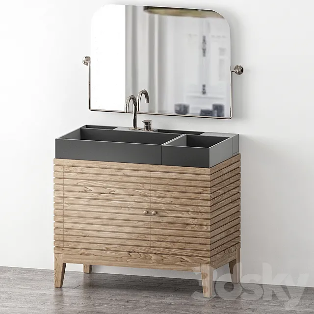 Linear Single Whitewashed Walnut Bathroom Vanity Set 3D Model