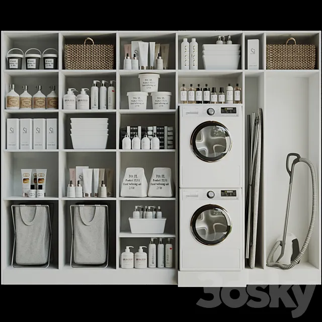 Linear with household appliances and household chemicals. Bathroom accessories 3D Model