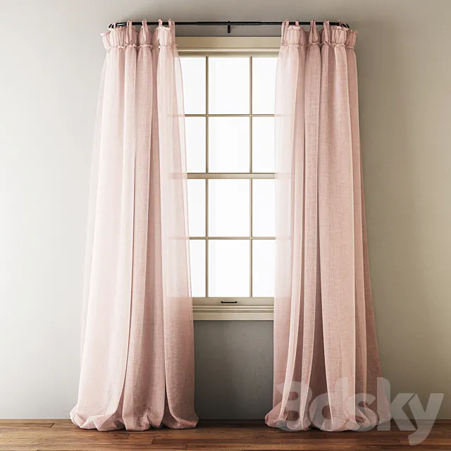 Linen Balloon Drapery Curtains 3DModel