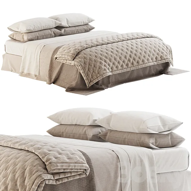 Linen Bedding with Quilted Plaid 3D Model