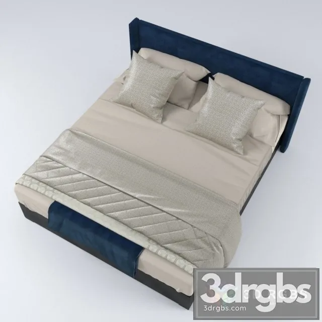 Linen Blue Velvet Bed 3D Model Free