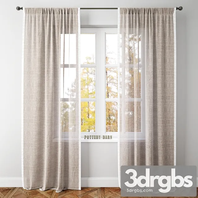 Linen border sheer drape-pottery barn 3D Model Free
