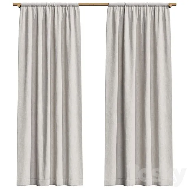 Linen curtains on a wooden cornice 3D Model