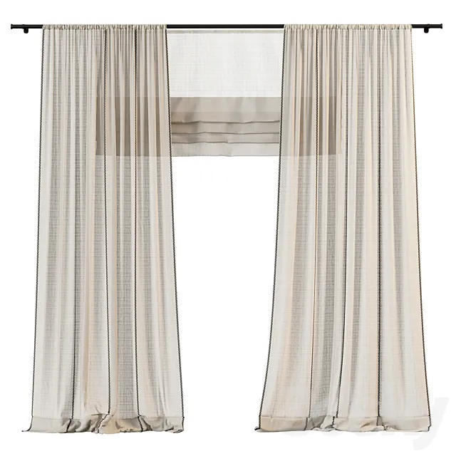 Linen curtains with contrast stitching Free Download