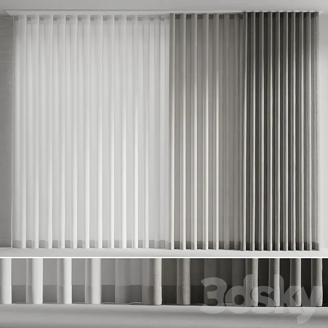 Linen curtains with tulle 3D Model