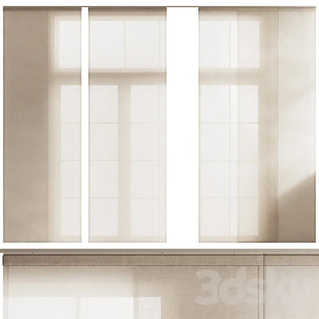 Linen Tulle Panel Blinds 3D Model