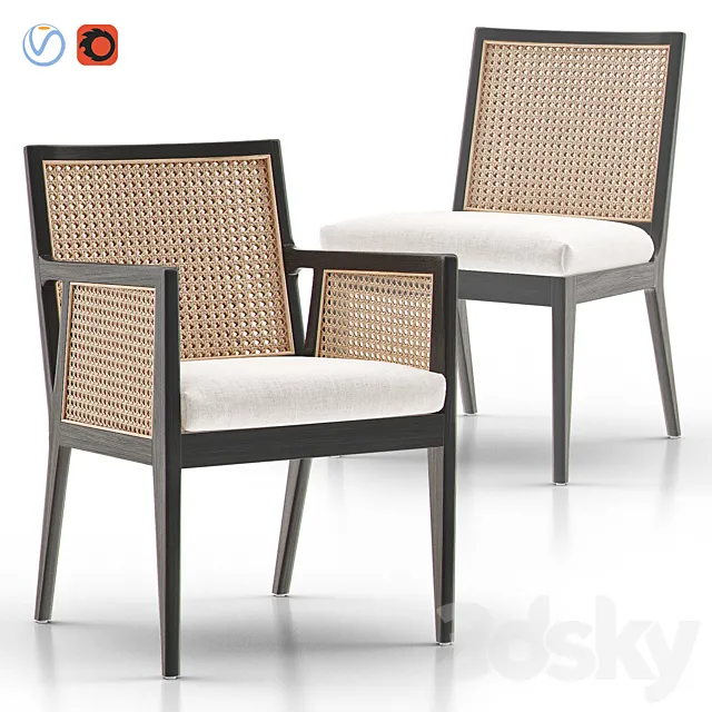 LISBON Cane Dining Chair and Armchair 3D Model