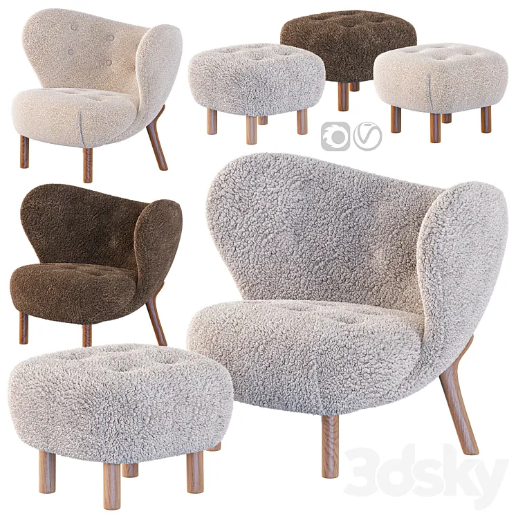 Little Petra Armchair and Pouf 3D Model Free