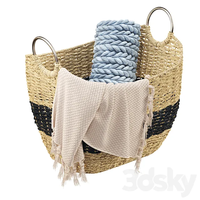 Litton Lane - Seagrass Handmade Two Toned Storage Basket with Metal Handles 3D Model