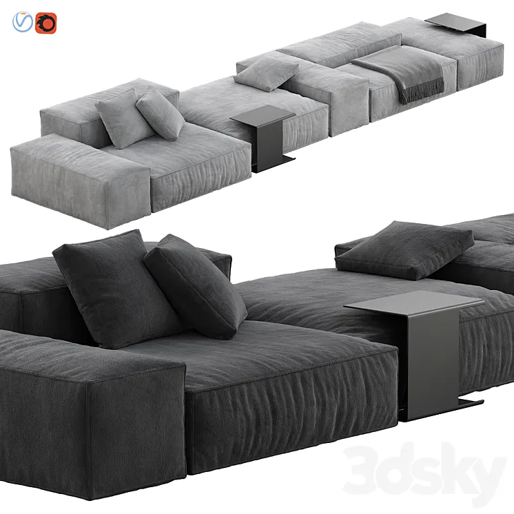 Living Divani Extrasoft Sofa Set 3 3D Model Free