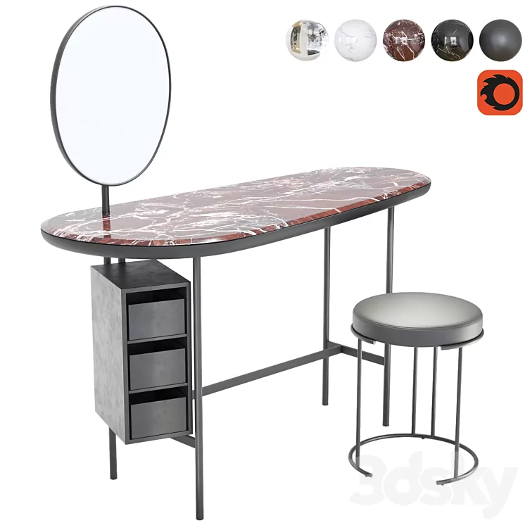 Living Divani Pebble + Nina dressing table and stool 3D Model