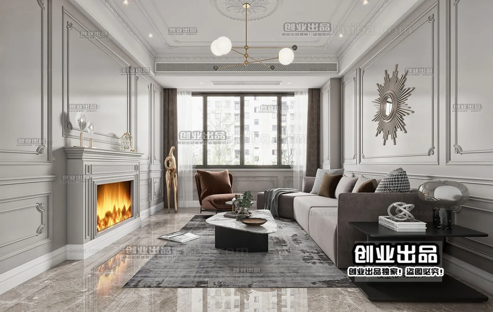 Living Room 3D Interior Scene - American Style - 003