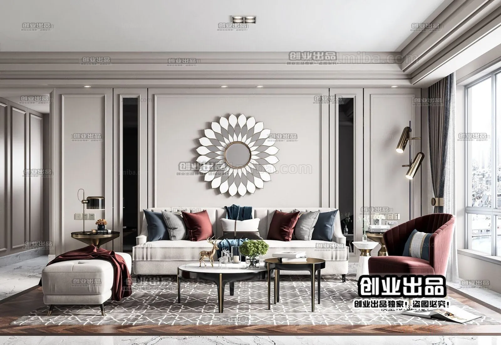 Living Room 3D Interior Scene - American Style - 004