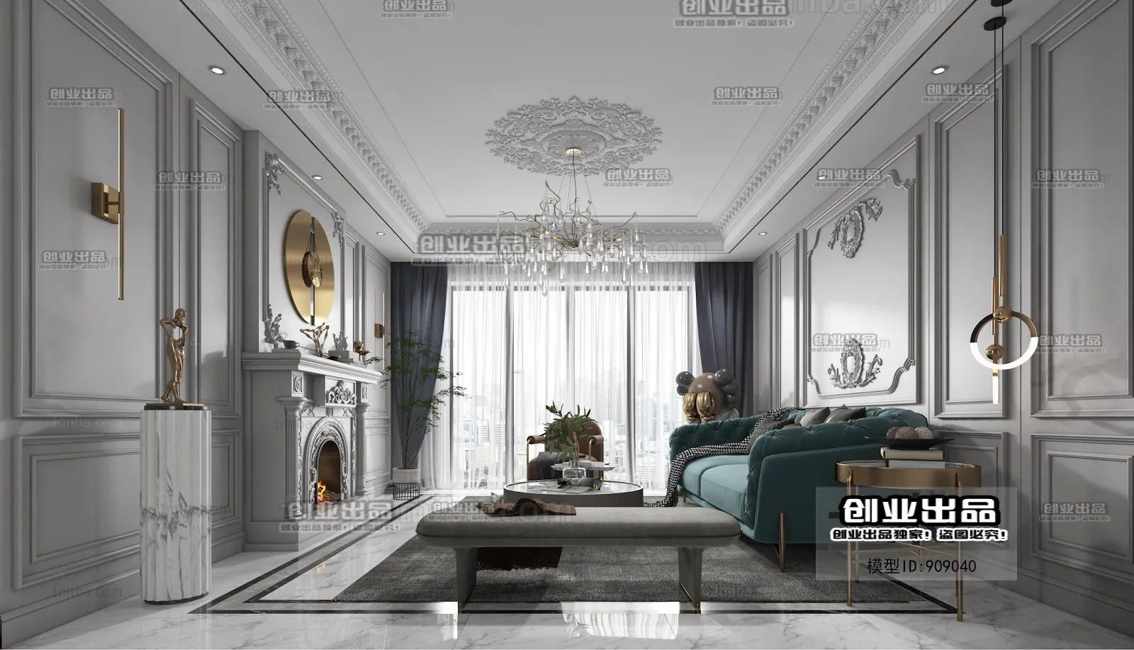 Living Room 3D Interior Scene - American Style - 005